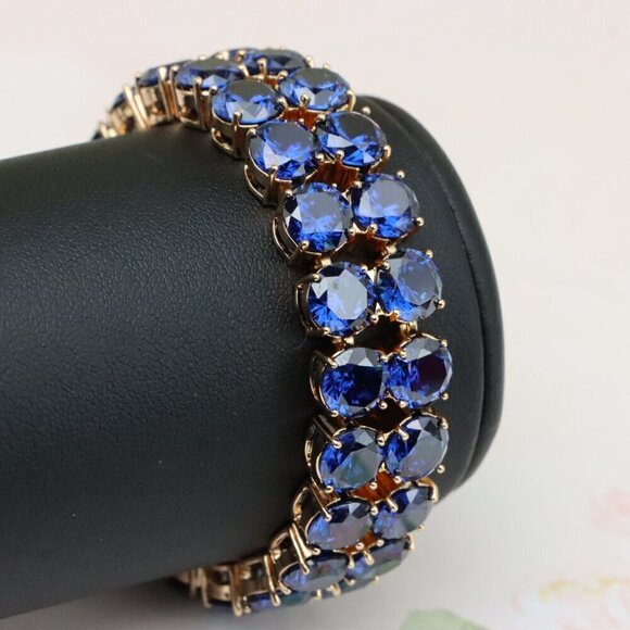 "Double Row Blue Stone Rose Gold Bracelet with Bold Glam Look, XPBL0823 - Picture 6 of 12